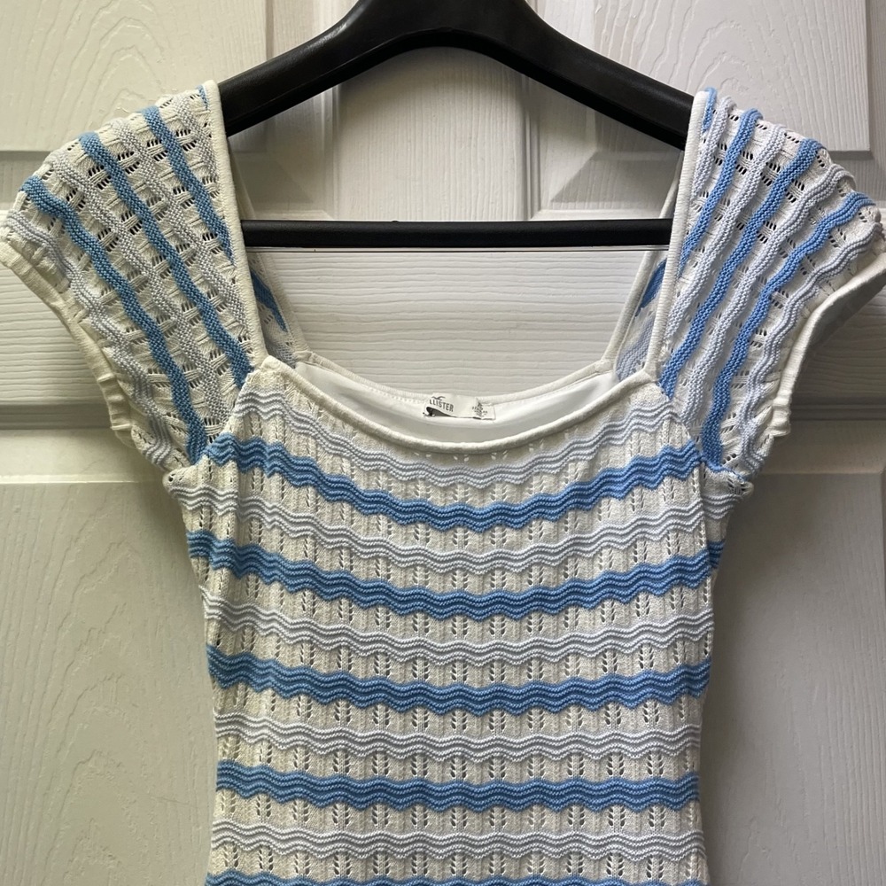 Hollister Women's XS Blue/White Striped Lined Crochet Dress Nautical Preppy Surf - Picture 4 of 11